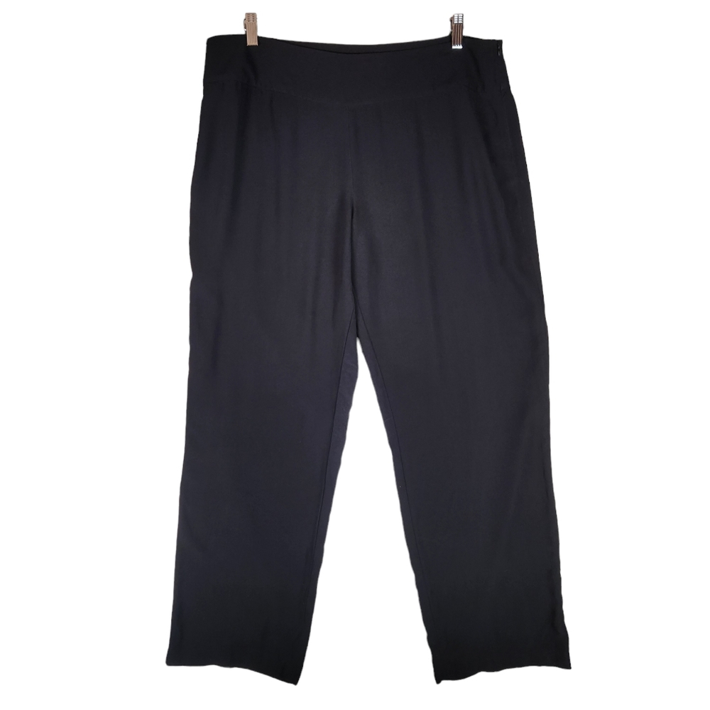 Eileen Fisher Silk Pants Size Large‎ Black Straight Leg High Waist